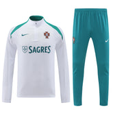 24-25 Portugal white with green half zipper training tracksuit